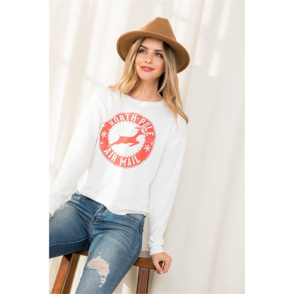 North Pole Air Mail long sleeve crew neck Print Top - Picture 4 of 11